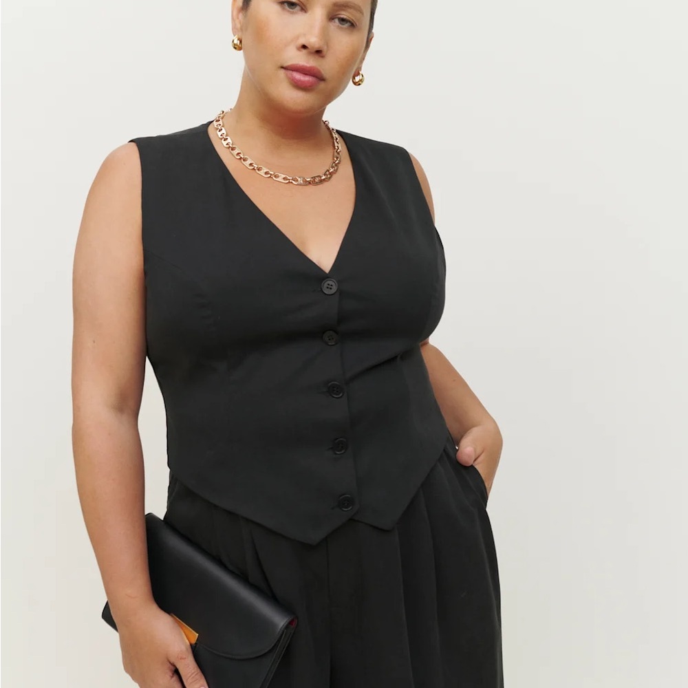 Reformation Black Button-Front Vest Top